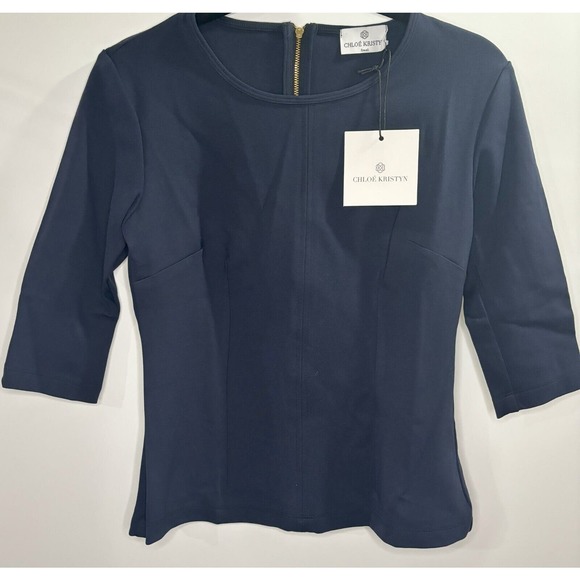 Chloe Kristyn Women's Navy Veronica Top V-Neck‎ Size Small NWT - Picture 1 of 3